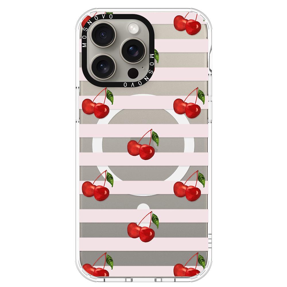 Pink Stripes Cherry Phone Case - iPhone 15 Pro Max Case - MOSNOVO