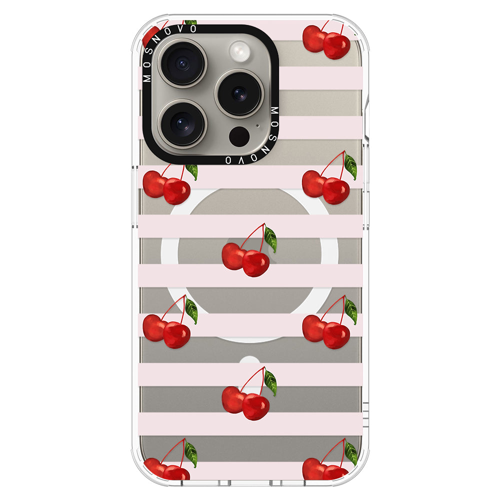 Pink Stripes Cherry Phone Case - iPhone 15 Pro Case - MOSNOVO