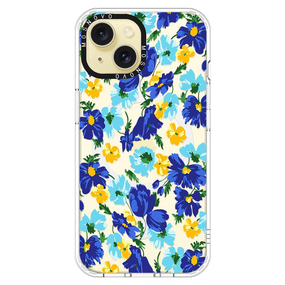 Vintage Blue Floral Phone Case - iPhone 15 Case - MOSNOVO