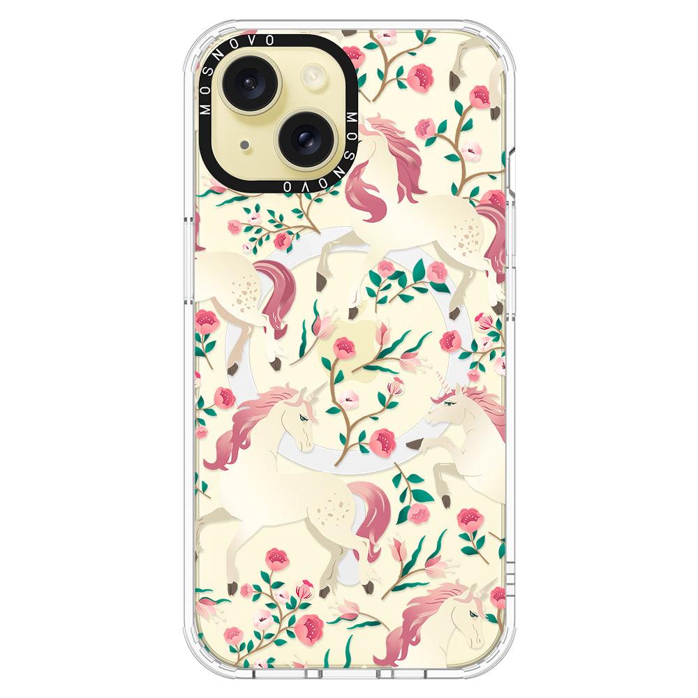 Unicorn with Floral Phone Case - iPhone 15 Case - MOSNOVO