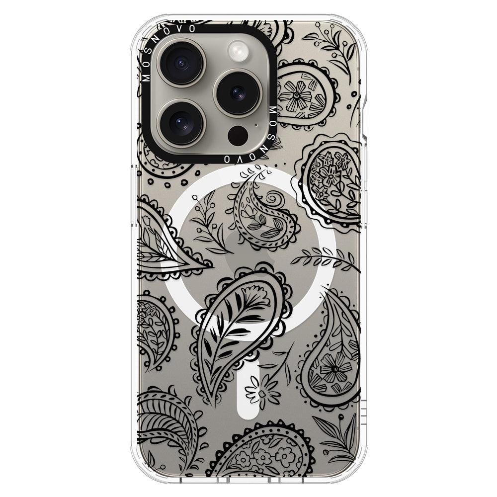 Black Paisley Phone Case - iPhone 15 Pro Case - MOSNOVO