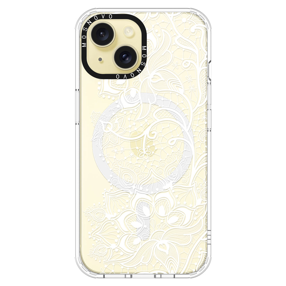 White Lotus Henna Phone Case - iPhone 15 Plus Case - MOSNOVO