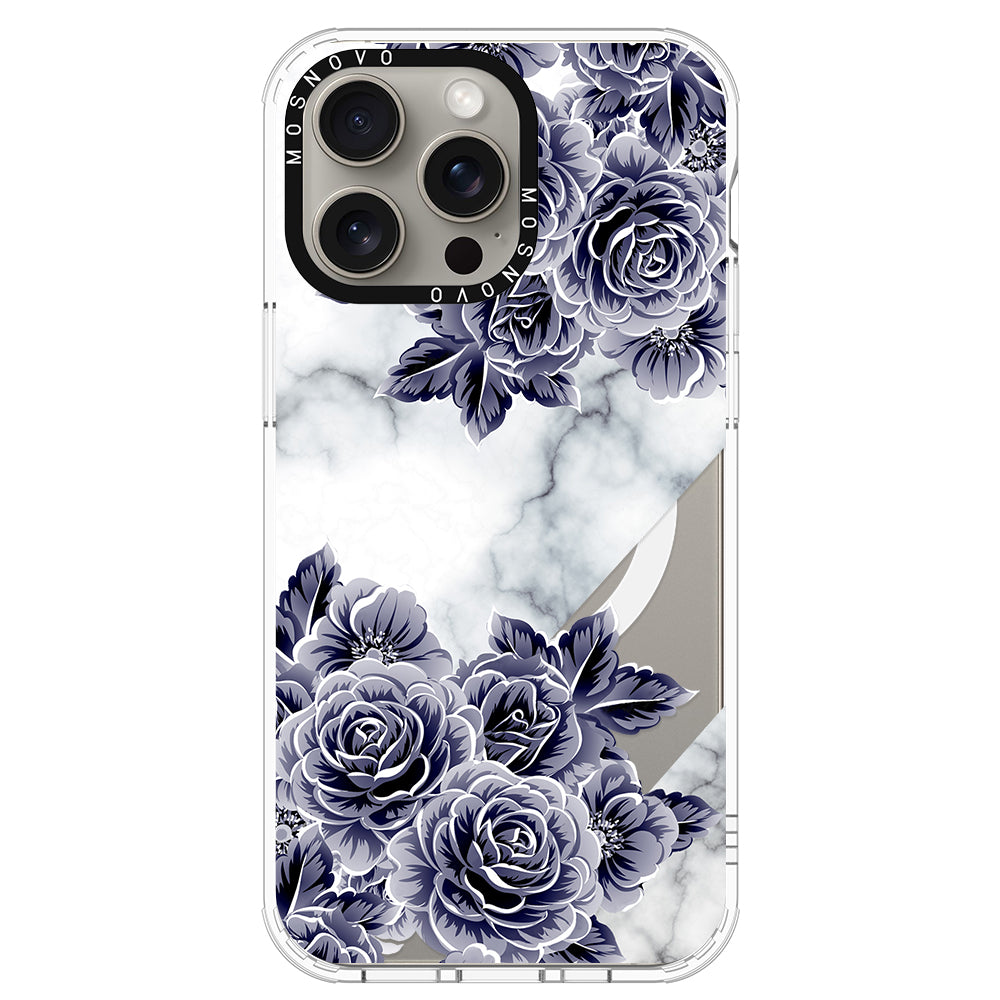 Marble with Purple Flowers Phone Case - iPhone 15 Pro Max Case - MOSNOVO