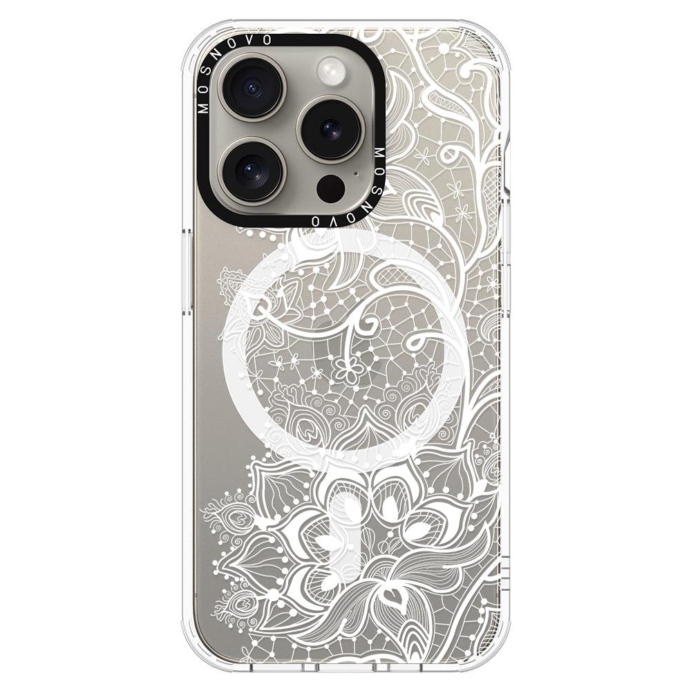 White Lotus Henna Phone Case - iPhone 15 Pro Case - MOSNOVO