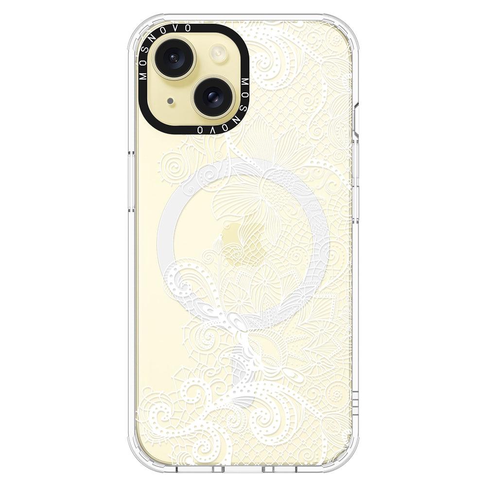 Lacy White Flower Phone Case - iPhone 15 Plus Case - MOSNOVO