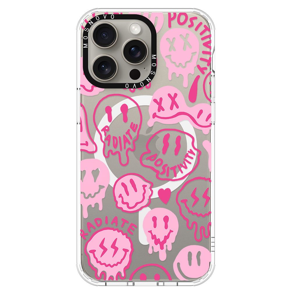 Pink Dripping Smiles Positivity Radiate Face Phone Case - iPhone 15 Pro Max Case - MOSNOVO