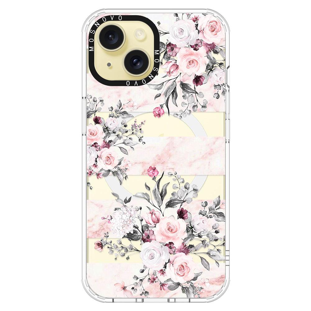 Pink Flower Marble Phone Case - iPhone 15 Case Clear With Magsafe