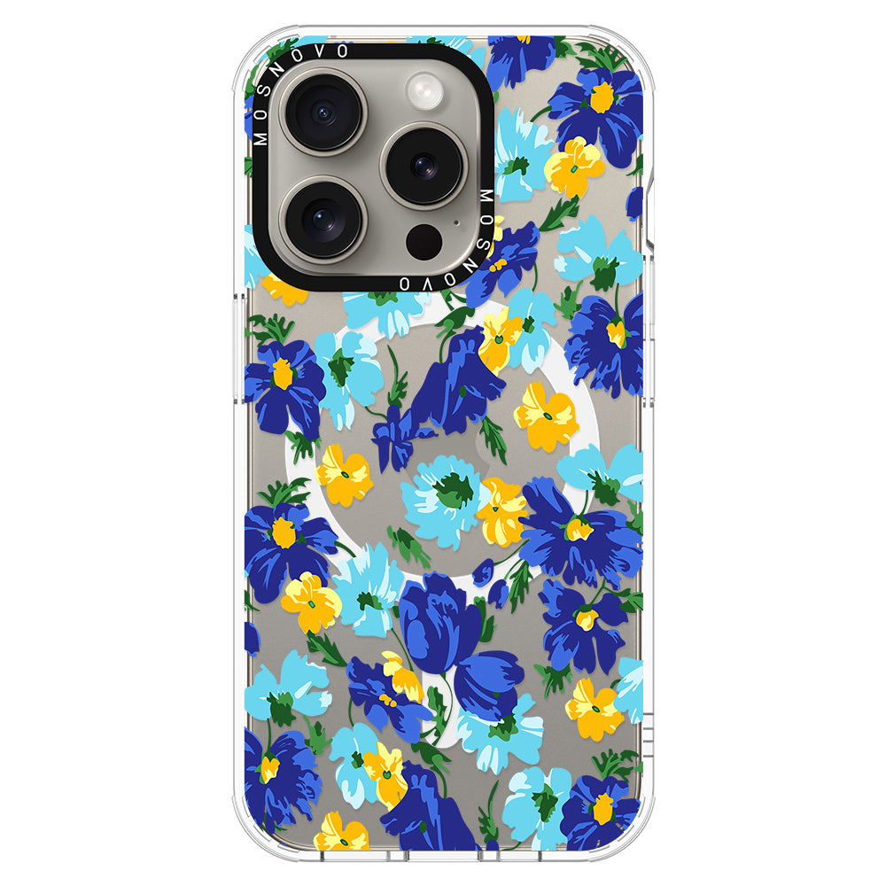 Vintage Blue Floral Phone Case - iPhone 15 Pro Case - MOSNOVO