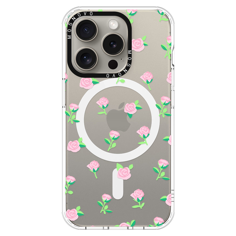 Pink Rose Floral Phone Case - iPhone 15 Pro Case - MOSNOVO