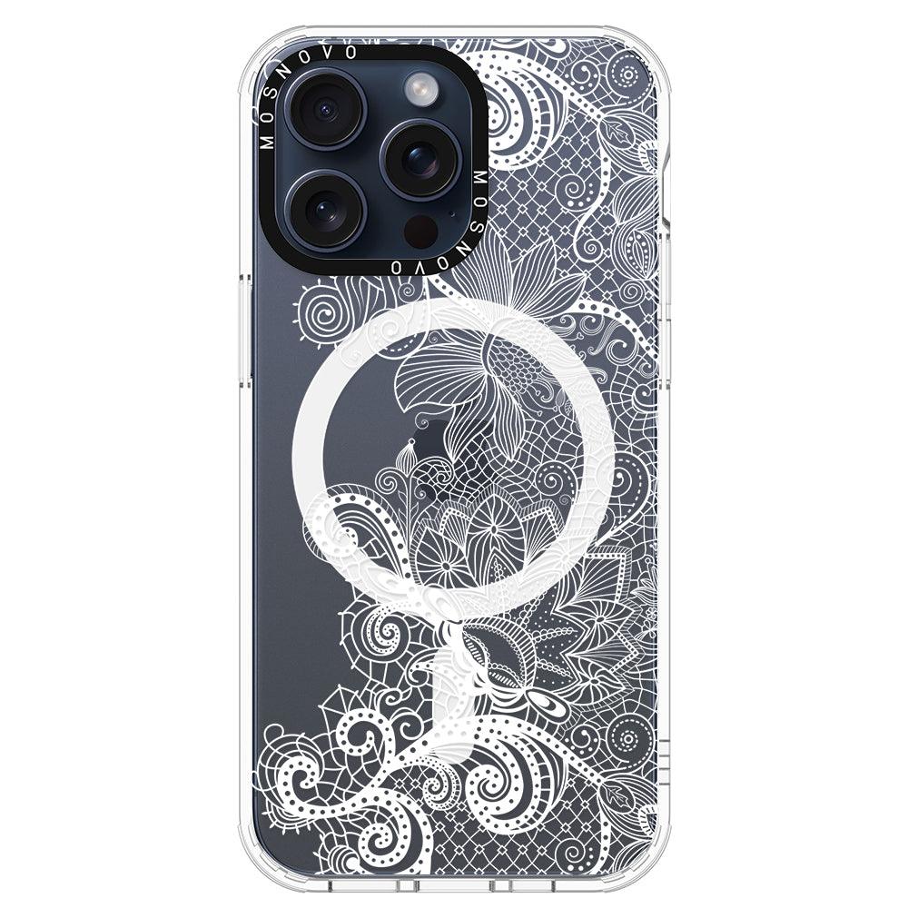 Lacy White Flower Phone Case - iPhone 15 Pro Max Case - MOSNOVO