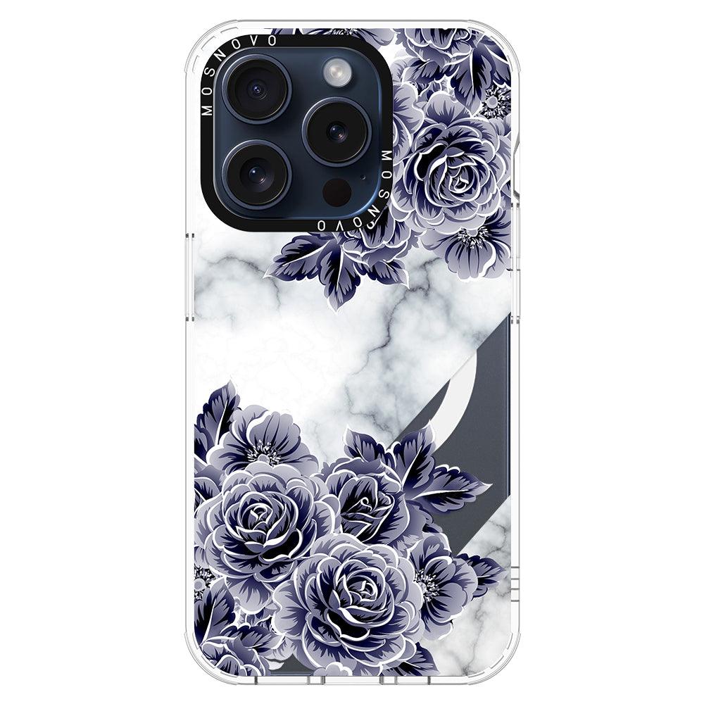 Marble with Purple Flowers Phone Case - iPhone 15 Pro Case - MOSNOVO