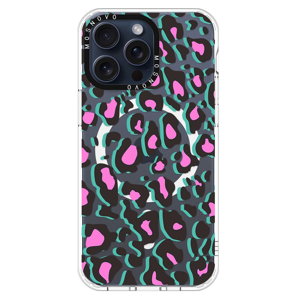 Hot Pink Leopard Print Phone Case - iPhone 15 Pro Max Case - MOSNOVO