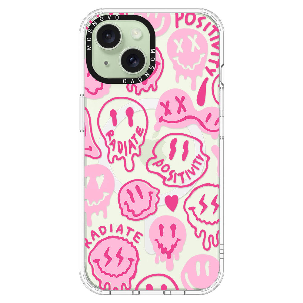 Pink Dripping Smiles Positivity Radiate Face Phone Case - iPhone 15 Plus Case - MOSNOVO