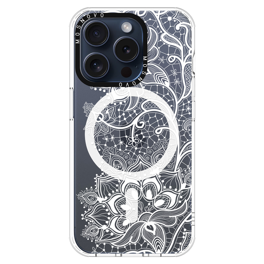 White Lotus Henna Phone Case - iPhone 15 Pro Case - MOSNOVO