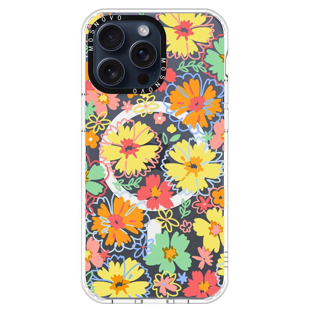 Retro Boho Hippie Flowers Phone Case - iPhone 15 Pro Max Case - MOSNOVO