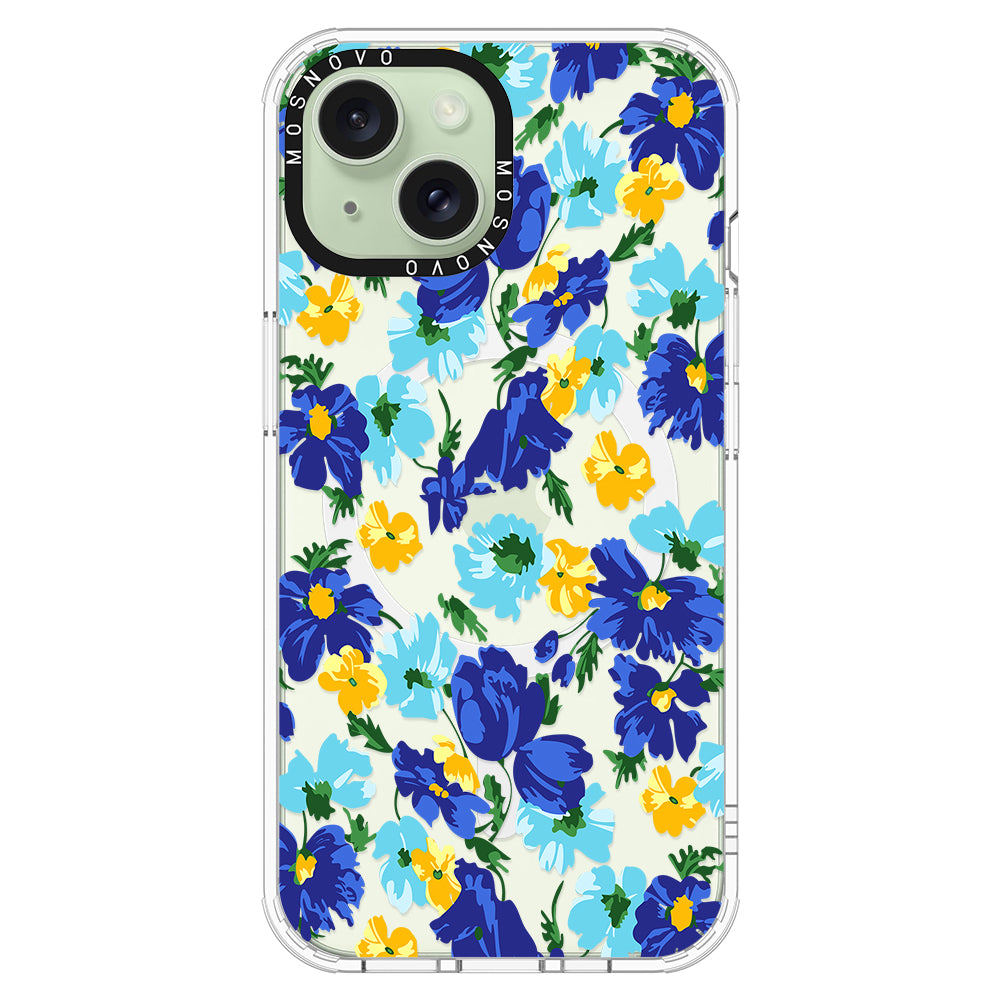 Vintage Blue Floral Phone Case - iPhone 15 Plus Case - MOSNOVO