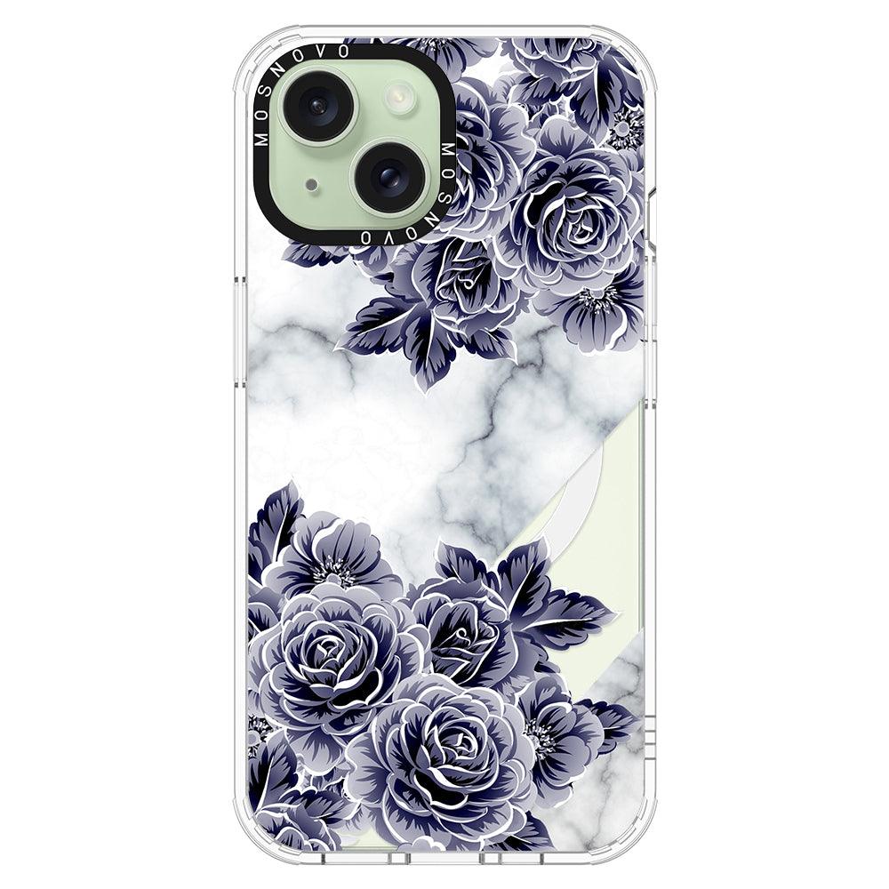 Marble with Purple Flowers Phone Case - iPhone 15 Plus Case - MOSNOVO