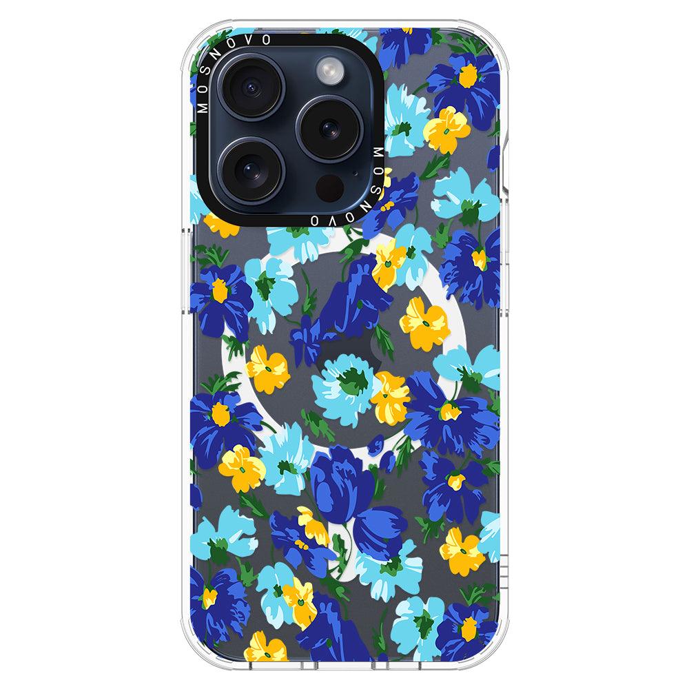 Vintage Blue Floral Phone Case - iPhone 15 Pro Case - MOSNOVO