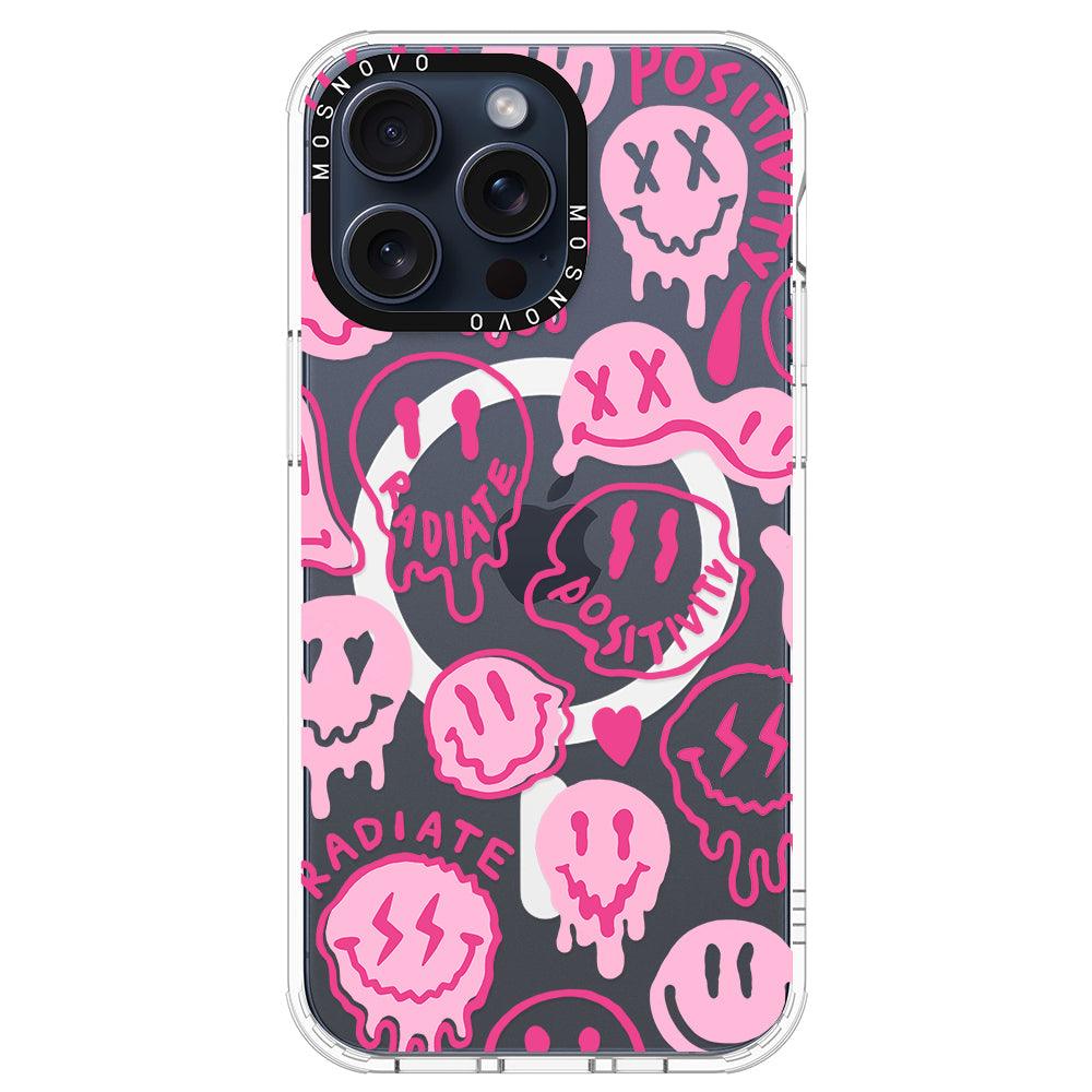 Pink Dripping Smiles Positivity Radiate Face Phone Case - iPhone 15 Pro Max Case - MOSNOVO