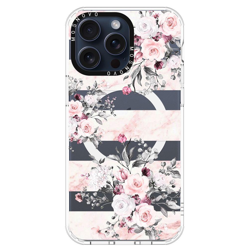 Pink Marble Flowers Phone Case - iPhone 15 Pro Max Case - MOSNOVO