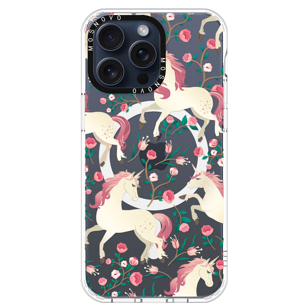 Unicorn with Floral Phone Case - iPhone 15 Pro Max Case - MOSNOVO