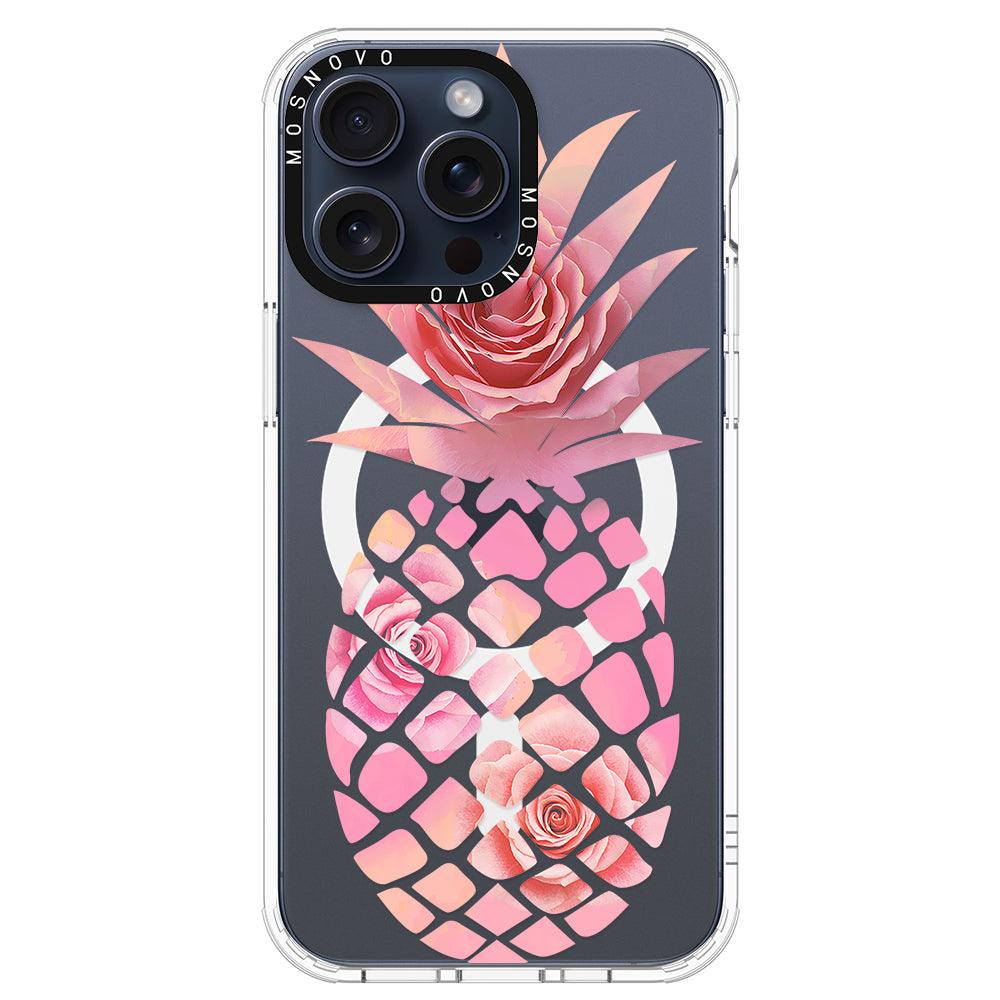 Pink Floral Pineapple Phone Case - iPhone 15 Pro Max Case - MOSNOVO