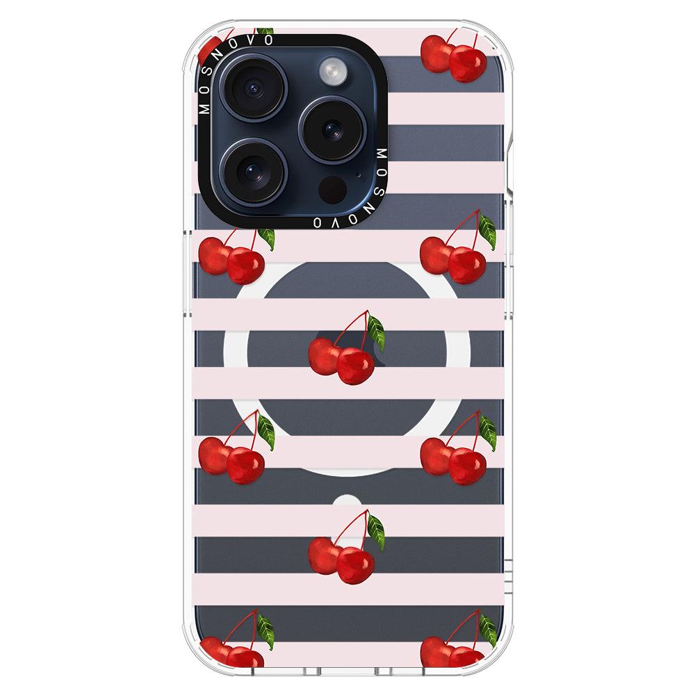 Pink Stripes Cherry Phone Case - iPhone 15 Pro Case - MOSNOVO