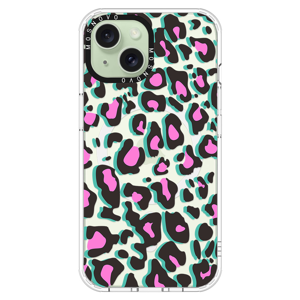 Hot Pink Leopard Print Phone Case - iPhone 15 Plus Case - MOSNOVO