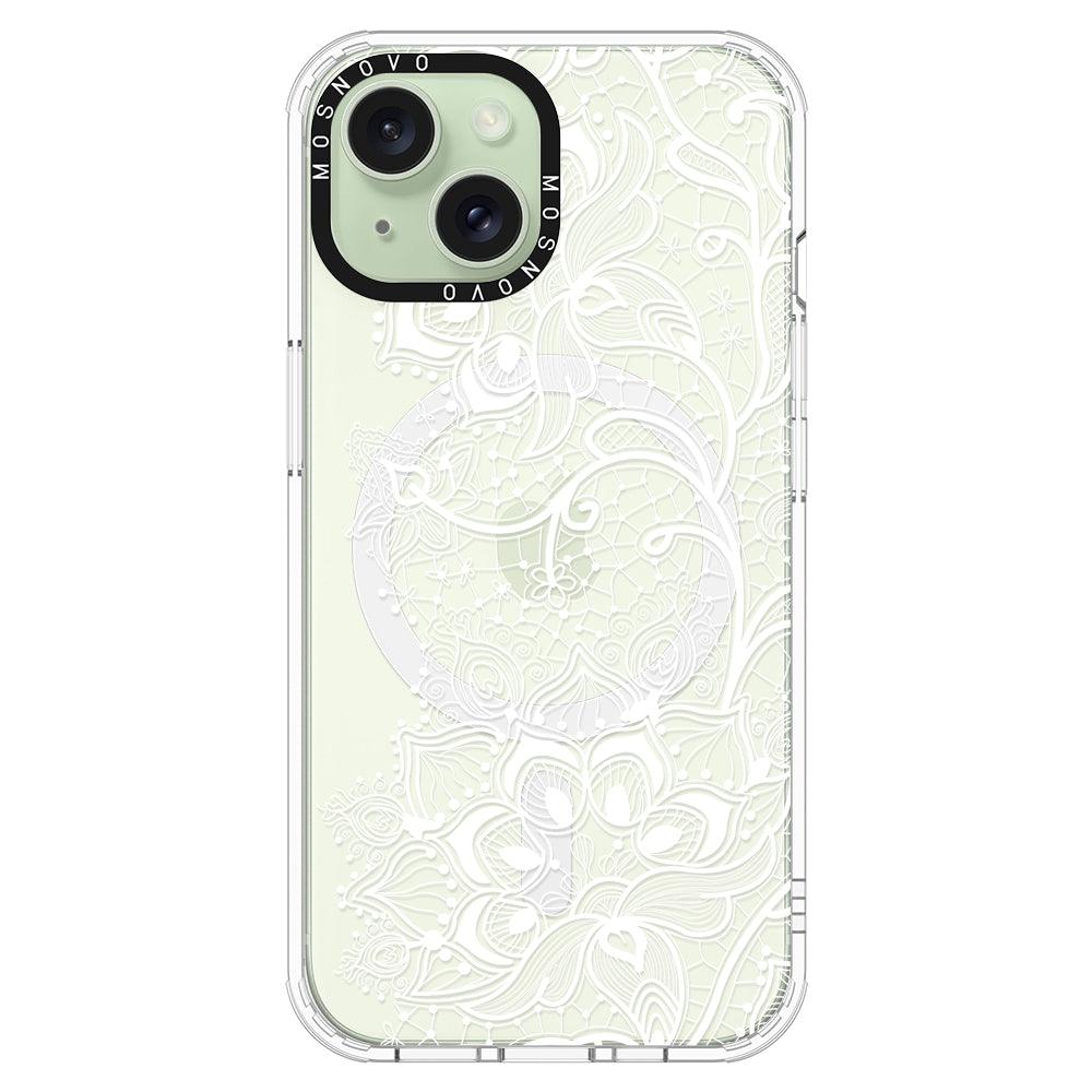 White Lotus Henna Phone Case - iPhone 15 Plus Case - MOSNOVO