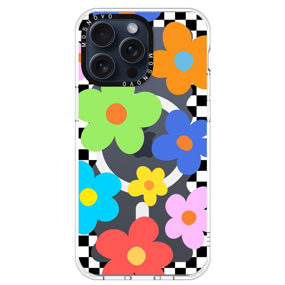 60's Checkered Floral Phone Case - iPhone 15 Pro Max Case - MOSNOVO