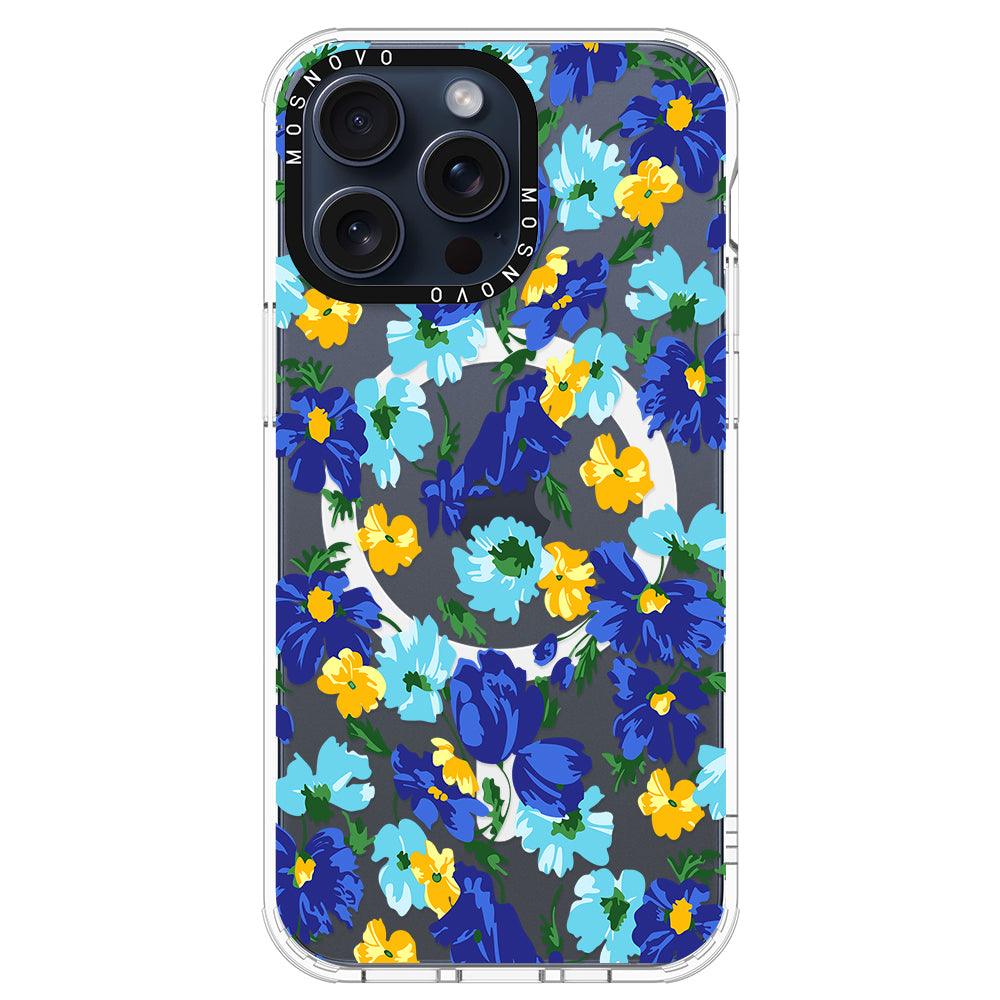 Vintage Blue Floral Phone Case - iPhone 15 Pro Max Case - MOSNOVO