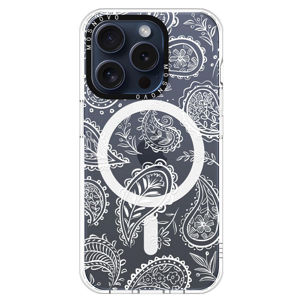 White Paisley Phone Case - iPhone 15 Pro Case - MOSNOVO