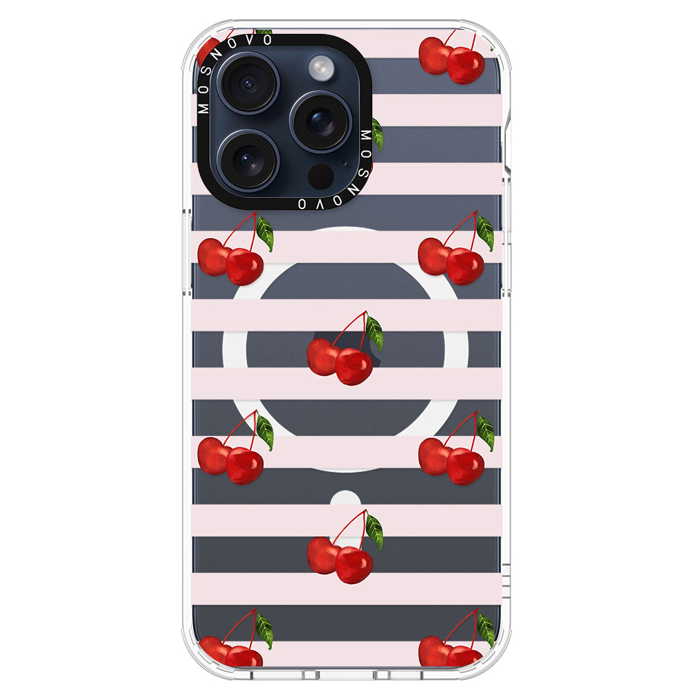 Pink Stripes Cherry Phone Case - iPhone 15 Pro Max Case - MOSNOVO