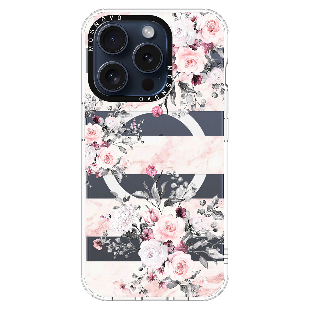 Pink Marble Flowers Phone Case - iPhone 15 Pro Case - MOSNOVO