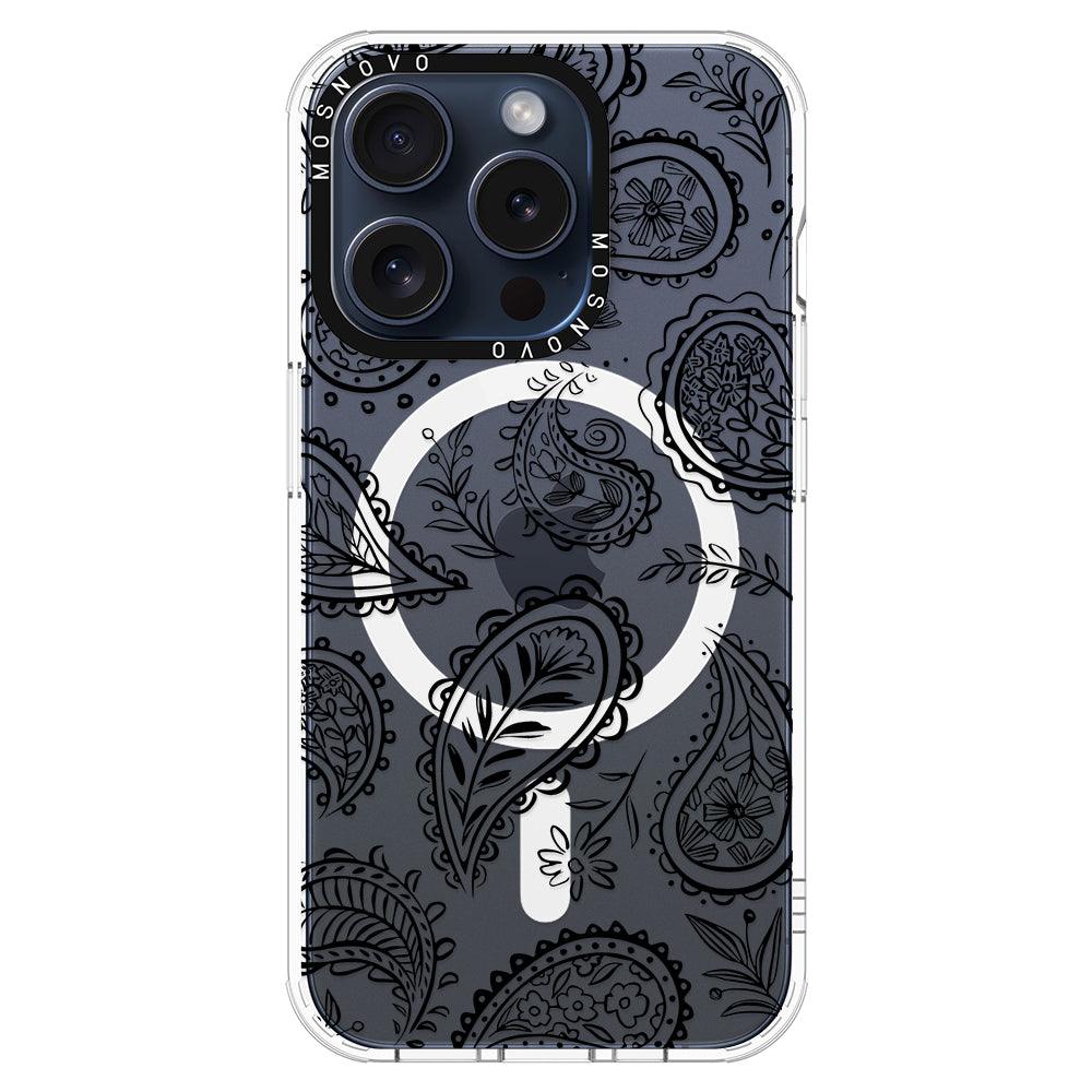 Black Paisley Phone Case - iPhone 15 Pro Case - MOSNOVO