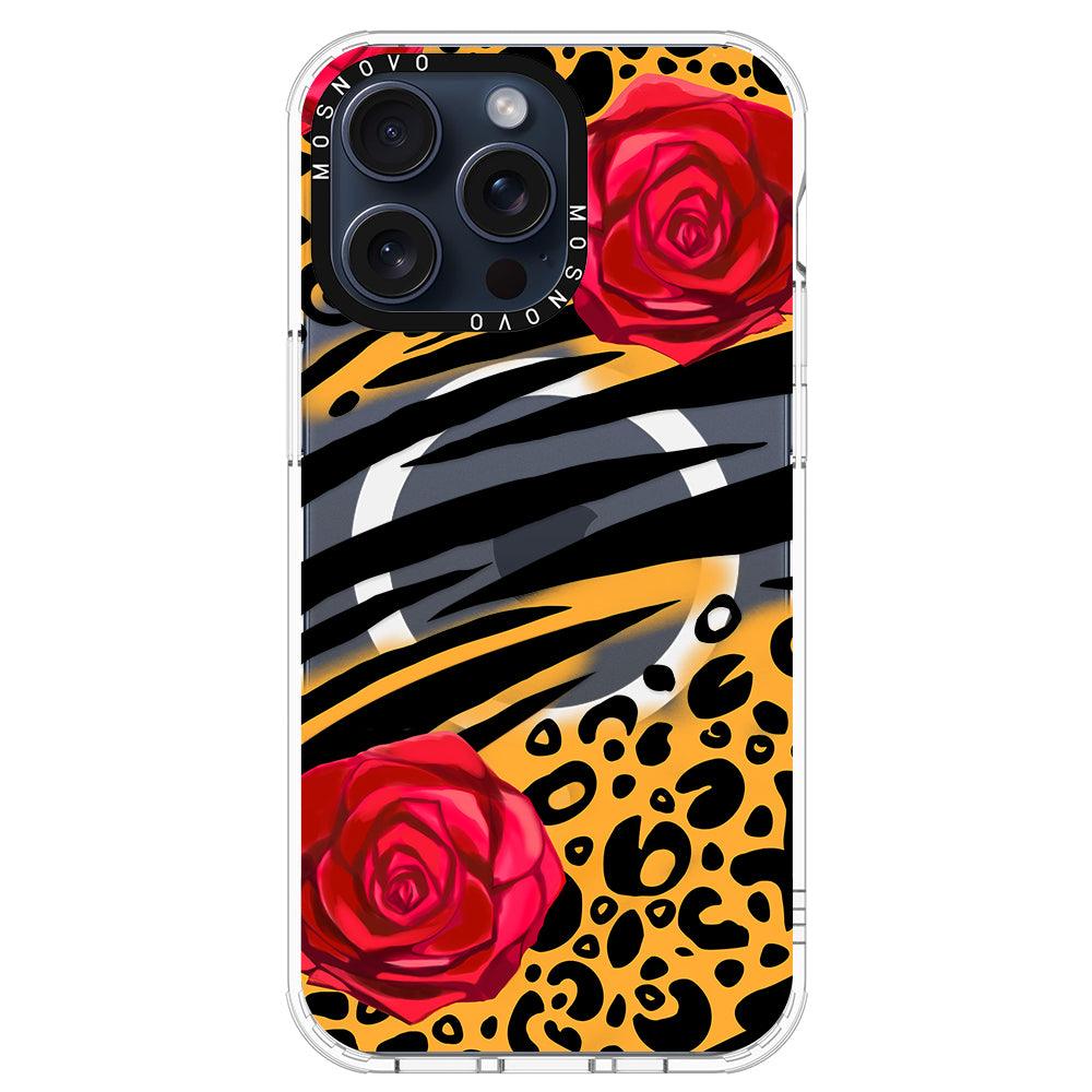 Wild Floral Leopard Phone Case - iPhone 15 Pro Max Case - MOSNOVO