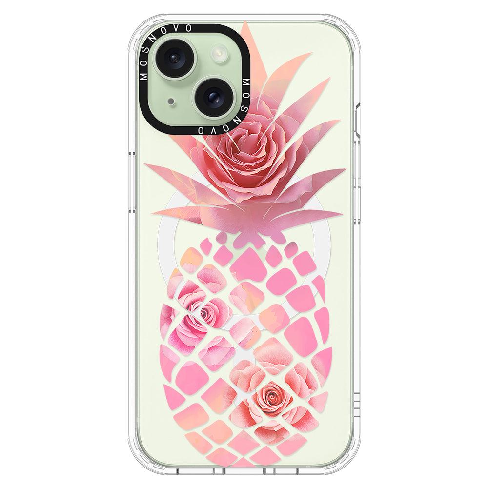 Pink Floral Pineapple Phone Case - iPhone 15 Case Clear With Magsafe