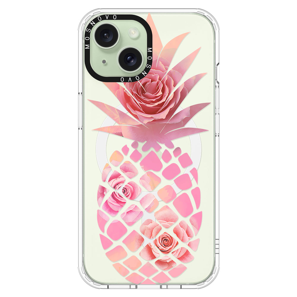 Pink Floral Pineapple Phone Case - iPhone 15 Plus Case - MOSNOVO