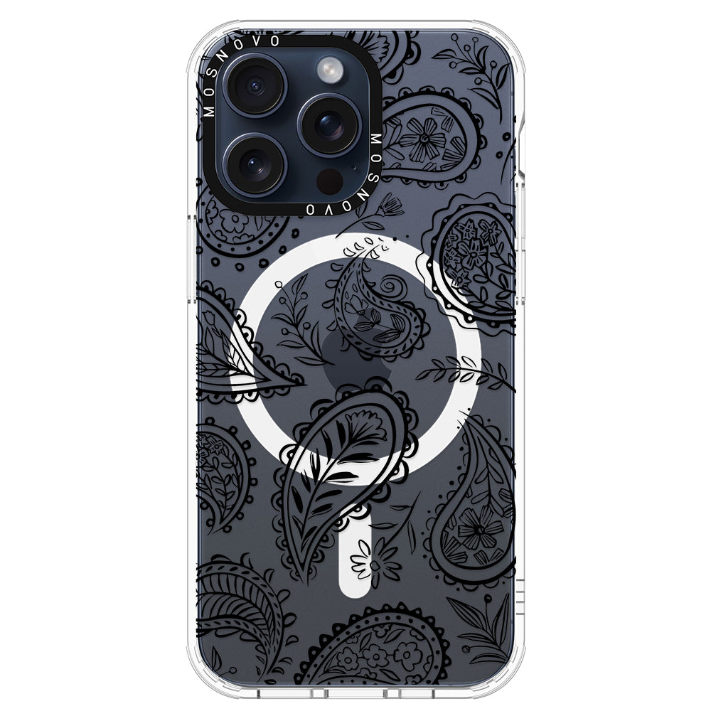 Black Paisley Phone Case - iPhone 15 Pro Max Case - MOSNOVO