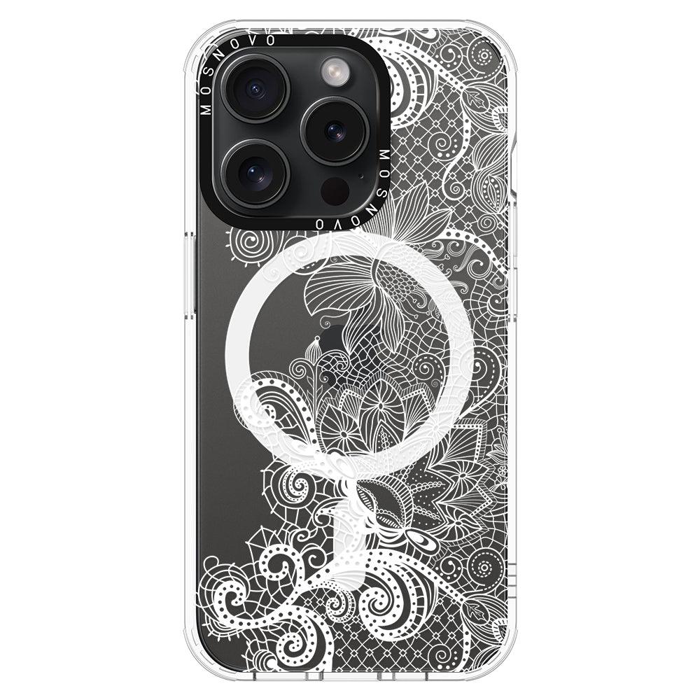 Lacy White Flower Phone Case - iPhone 15 Pro Case - MOSNOVO