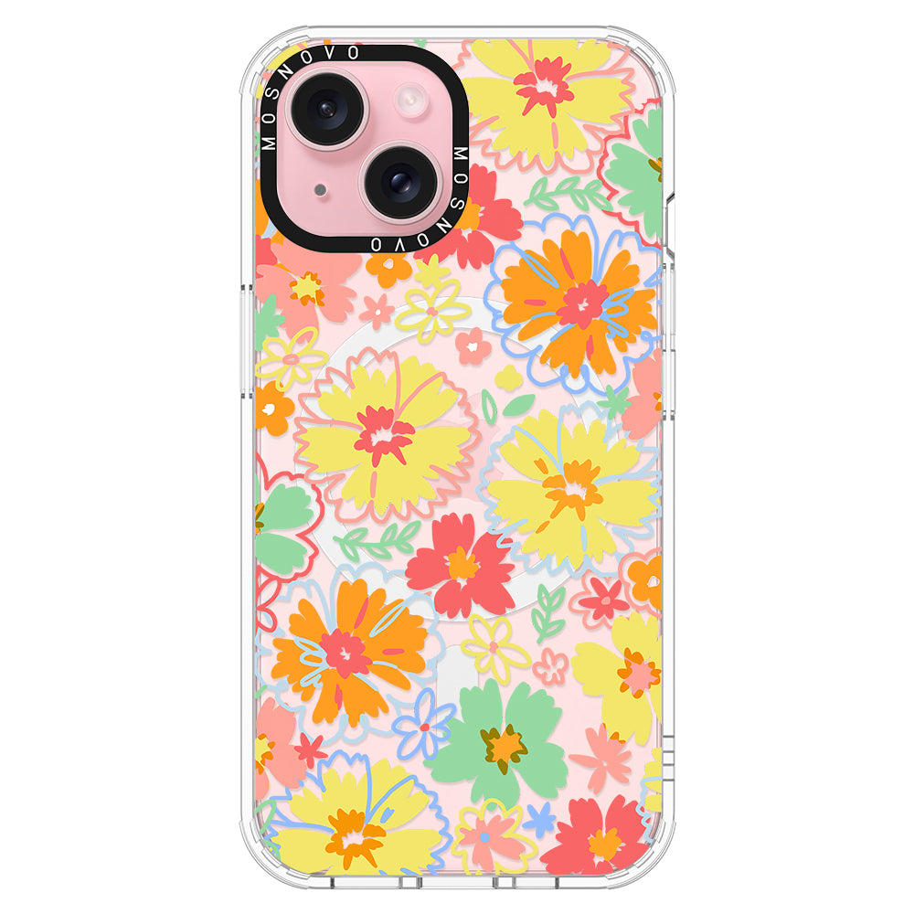 Retro Boho Hippie Flowers Phone Case - iPhone 15 Case Clear With Magsafe