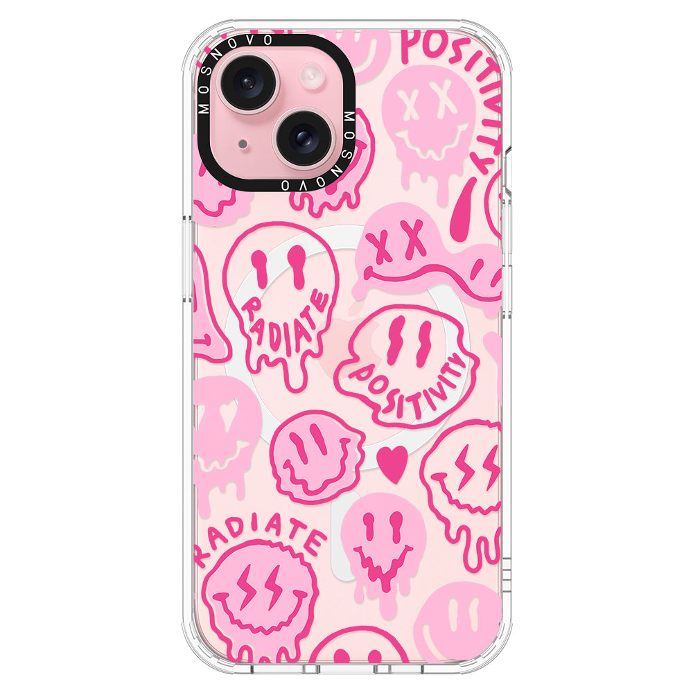 Pink Dripping Smiles Positivity Radiate Face Phone Case - iPhone 15 Case - MOSNOVO