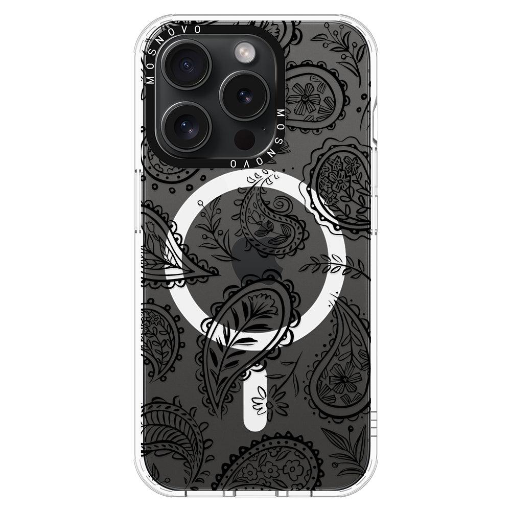 Black Paisley Phone Case - iPhone 15 Pro Case - MOSNOVO