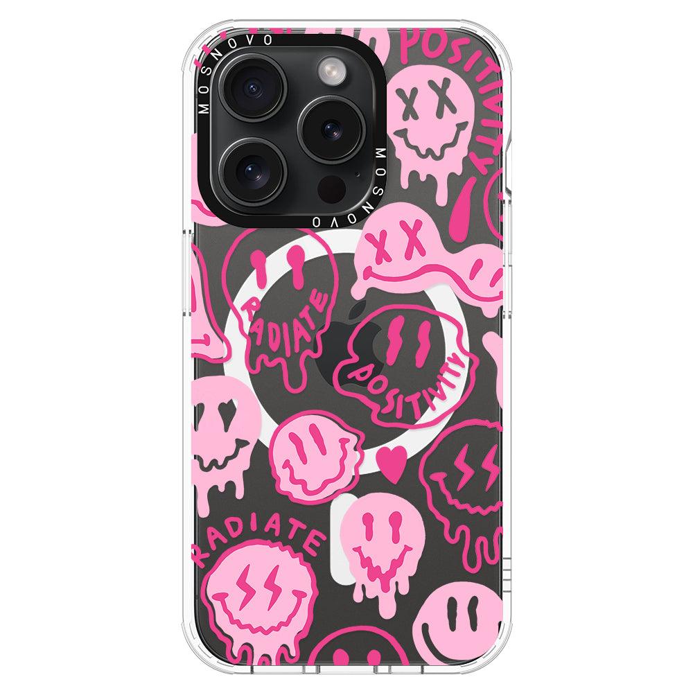 Pink Dripping Smiles Positivity Radiate Face Phone Case - iPhone 15 Pro Case - MOSNOVO