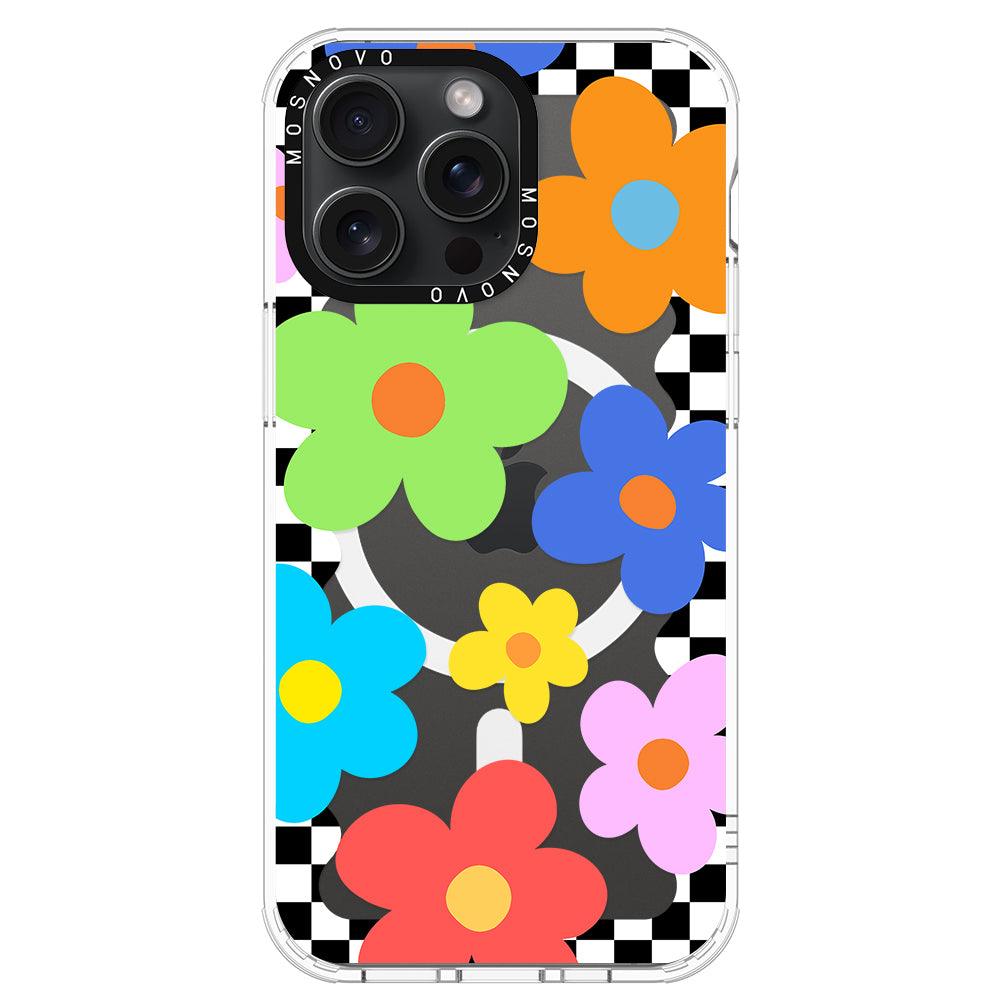 60's Checkered Floral Phone Case - iPhone 15 Pro Max Case - MOSNOVO