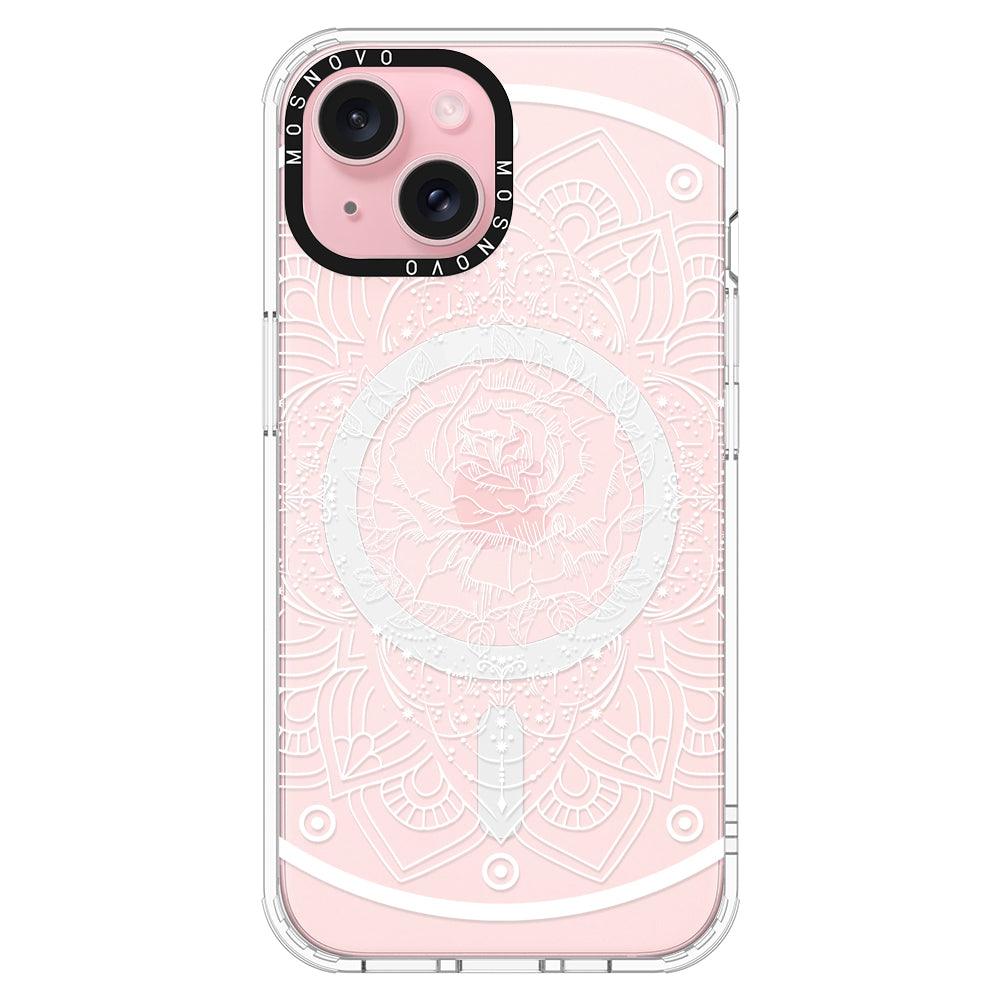 Rose Mandala Phone Case - iPhone 15 Case Clear With Magsafe