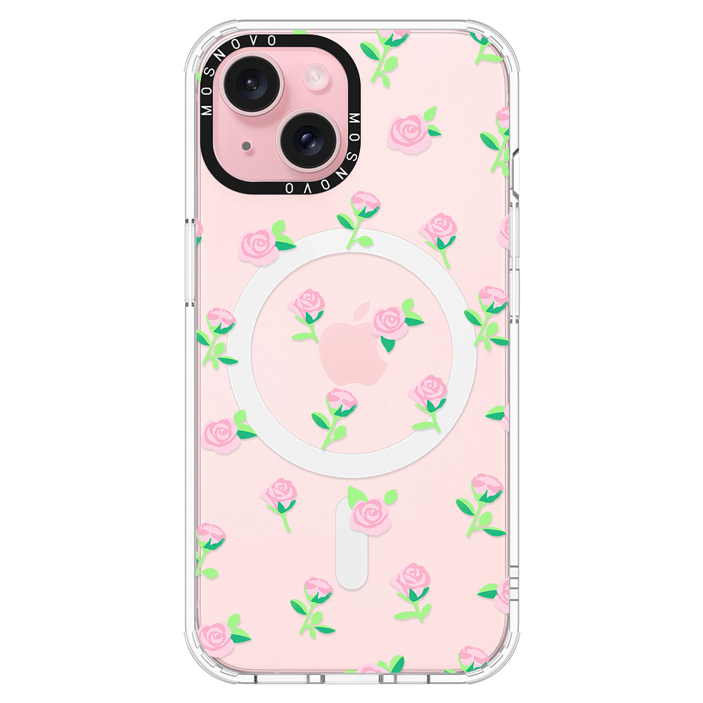 Pink Rose Floral Phone Case - iPhone 15 Plus Case - MOSNOVO