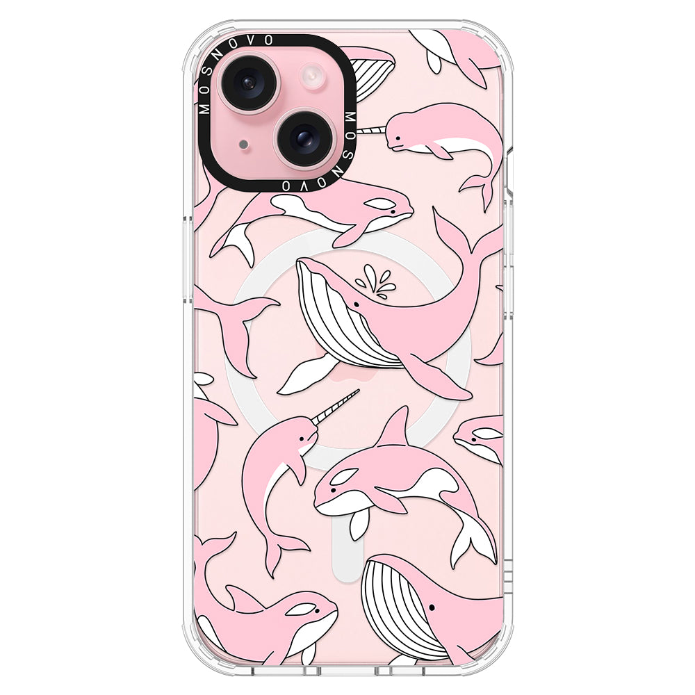 Pink Whales Phone Case - iPhone 15 Case Clear With Magsafe