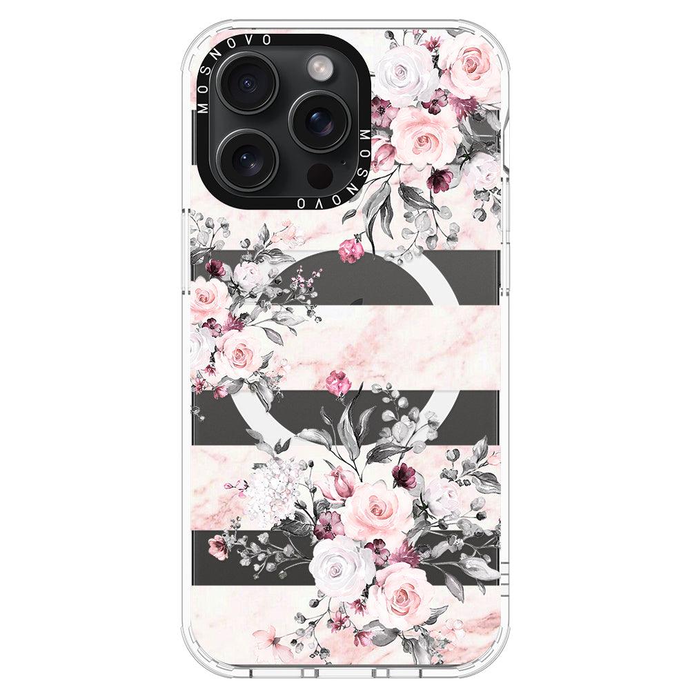 Pink Marble Flowers Phone Case - iPhone 15 Pro Max Case - MOSNOVO