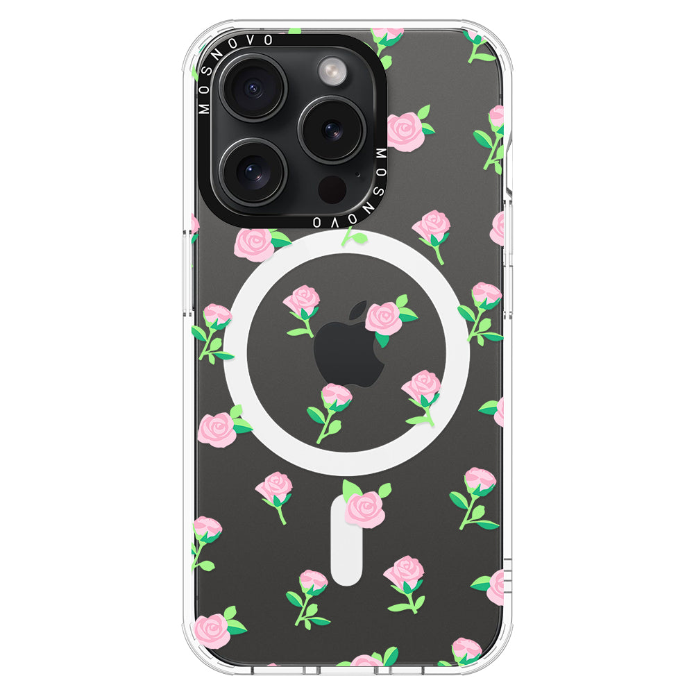 Pink Rose Floral Phone Case - iPhone 15 Pro Case - MOSNOVO